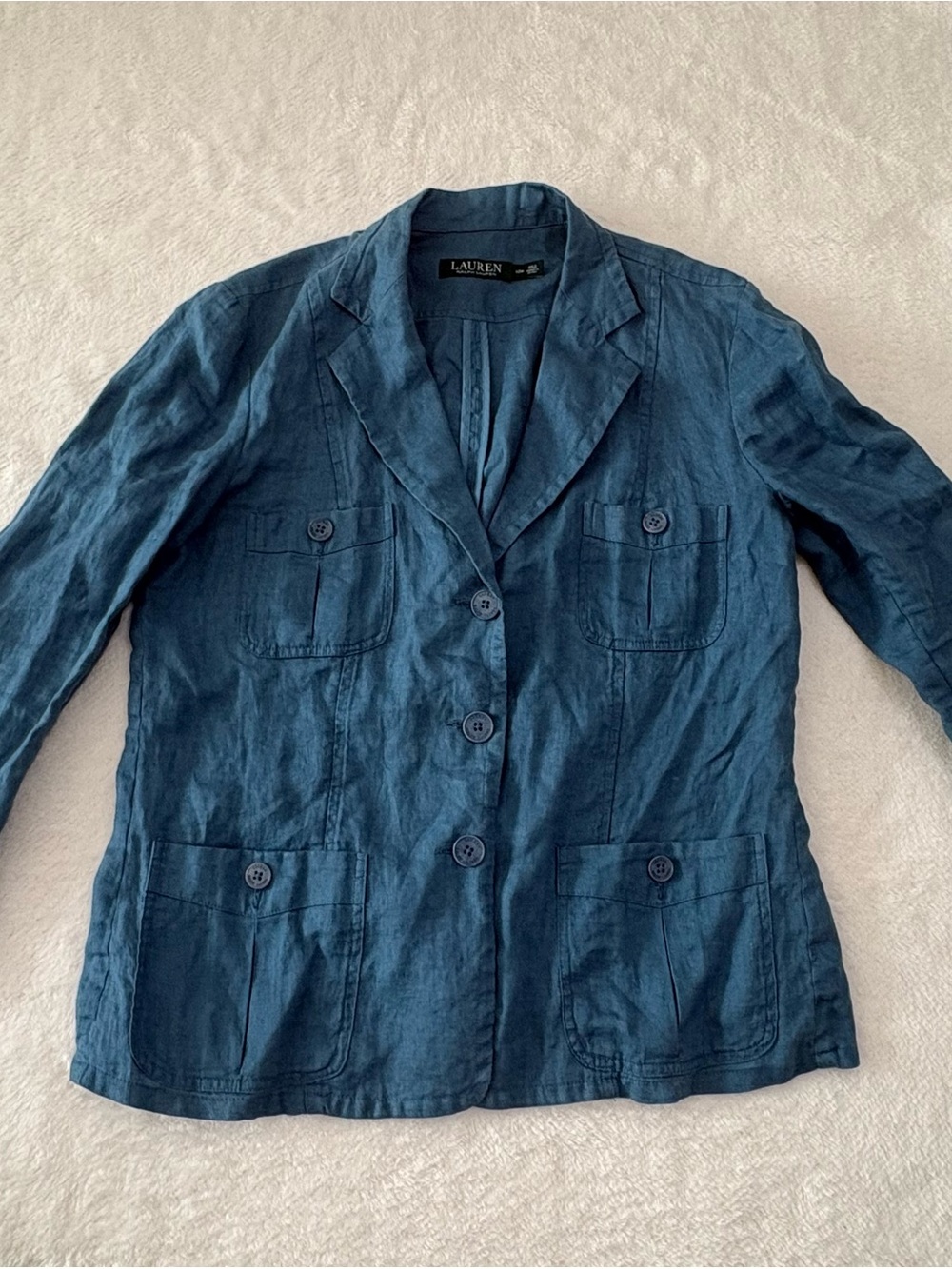 Ralph Lauren Navy Linen Button-Front Blazer